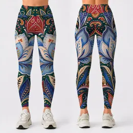 Teal Botanical Paisley Flower Boho Resort Vacation Yoga Festival Statement Style Leggings
