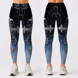 Gothic Cross Silver Filigree Frost Blue Gradient For Dark Winter Streetwear Women Leggings