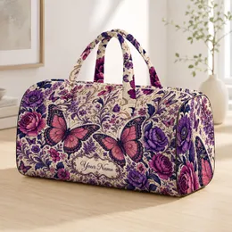 Bohemian Pink Butterflies With Jewel Tone Florals For Getaways And Bridesmaid Gifts Quilted Weekend Bag