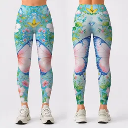 Aqua Butterfly Garden Floral Meadow For Spring Outings And Fresh Countryside Style Leggings