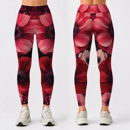 Oversized Crimson Floral Anemone Blooms For Yoga Studio Summer Athleisure Looks Leggings