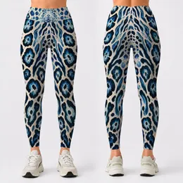 Blue Leopard Rosette Animal Spots For Yoga Studio Workouts And Streetwear Style Looks Leggings