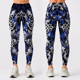 Cobalt Leopard Graffiti Abstraction For Gym, Yoga, Running, And Streetwear Style Leggings