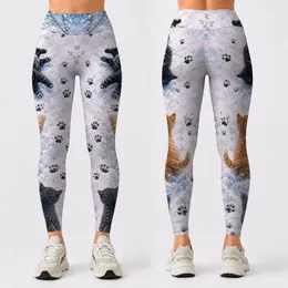 Snowy Kitten Paw Trail With Icy Winter Charm For Cozy Yoga Lounge Style Pet Lovers Leggings