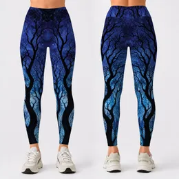 Mystical Night Forest Blue Black Trees For Yoga Studio And Festival Outfits Women Leggings