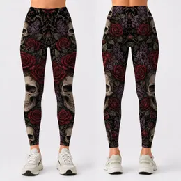 Dark Gothic Skull Roses And Lilacs For Romantic Alternative Evening Wardrobe Look Leggings