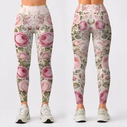 Blush Rose Garden Vine With Sage Leaves For Cottagecore Yoga Lounge Outfit Style Leggings
