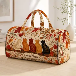 Elegant Autumn Cats With Maple Leaves Acorns And Vines For Fall Travel Pet Lover Gifts Quilted Weekend Bag