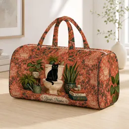 Black Cat On Clawfoot Toilet With Plants For Vintage Bathroom Humor Cat Ladies Gift Quilted Weekend Bag