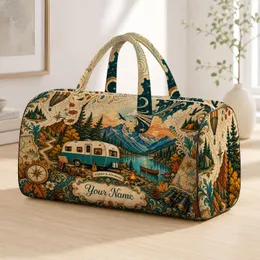 Retro Camper By Alpine Lake Vintage Mountain Camping Getaway For Outdoor Lovers And Women Quilted Weekend Bag