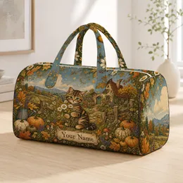 Tabby Kitten Autumn Cottage Garden With Daisies For Cozy Fall Travel And Cat Lovers Quilted Weekend Bag
