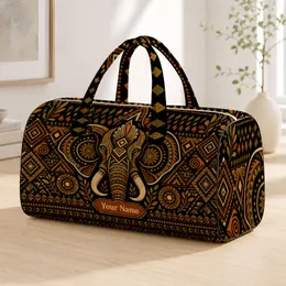 African Elephant Tribal Geometry Earth Tone Ethnic Travel Accessory For Women Gift Quilted Weekend Bag