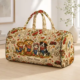 Vintage Farm Kittens And Puppies Harvest Countryside Name Gift For Fall Travel Lovers Quilted Weekend Bag