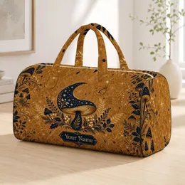Enchanted Navy Gold Mushroom Woodland Holiday Travel Gift With Name Plaque For Her Quilted Weekend Bag