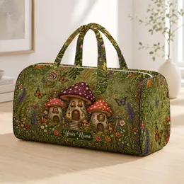 Enchanted Mushroom Cottage Woodland Boho Folk Art Autumn Travel Gift For Her Nature Fans Quilted Weekend Bag