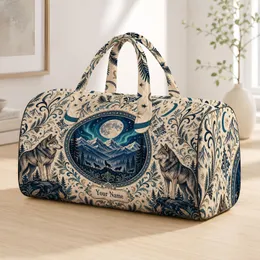 Cream Wolf Mountain Moon Aurora Wilderness Travel Gift For Hikers And Nature Lovers Quilted Weekend Bag