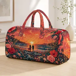 Romantic Coastal Sunset Lovers With Roses And Hibiscus For Beach Trips And Getaways Quilted Weekend Bag