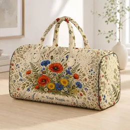 Rustic Red Poppy Blue Cornflower Meadow Florals For Countryside Holiday Travel Style Quilted Weekend Bag