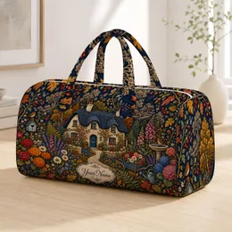 English Cottage Garden Autumn Woodland Folk Art Floral Holiday Travel Gift For Her Quilted Weekend Bag