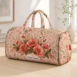Coral Poppy Blush Floral Travel Accessory Elegant Autumn Garden Holiday Gift For Her Quilted Weekend Bag