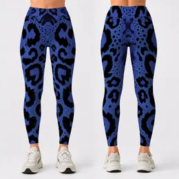 Electric Blue Leopard Spots With Black Rosettes For Nightlife Streetwear Style Women Leggings