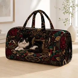 Vintage Sewing Atelier Cat With Antique Machine For Craft Retreats And Quilter Gifts Quilted Weekend Bag