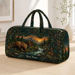 Brown Bear Cabin Mountain Sunset Wilderness Travel Scene For Rustic Nature Lovers Quilted Weekend Bag