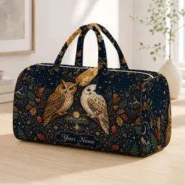 Nocturnal Woodland Owls With Autumn Moon And Stars For Travel Getaways And Owl Lovers Quilted Weekend Bag