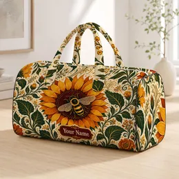 Sunflower Honeybee Autumn Garden Botanical Style For Market Days And Fall Travel Quilted Weekend Bag
