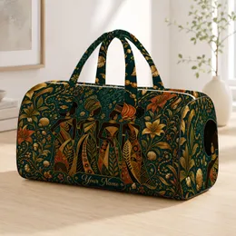 African Botanical Fashion Women With Gold Teal Art Deco Style For Travel Getaways Quilted Weekend Bag