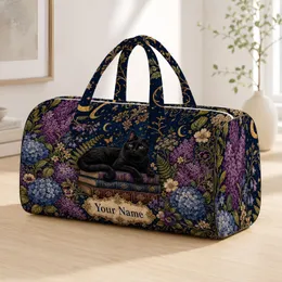 Black Cat On Vintage Books With Lilacs And Hydrangeas For Cottagecore Travel Lovers Quilted Weekend Bag