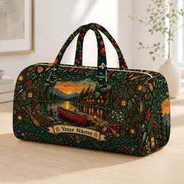 Lakeside Cabin Sunset Canoe Forest Camp Travel Gift For Rustic Outdoor Nature Lovers Quilted Weekend Bag