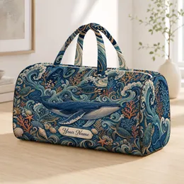 Blue Whale Sea Turtle Coral Waves Coastal Travel Gift For Ocean Wildlife Lovers Voyagers Quilted Weekend Bag