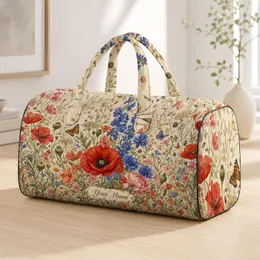 Red Poppy And Blue Cornflower Meadow With Butterflies For Garden Getaways Women Trips Quilted Weekend Bag