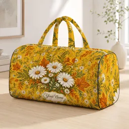 White Daisy Mustard Yellow Wildflower Botanical Country Overnight Travel Style For Women Quilted Weekend Bag