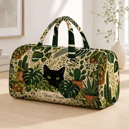 Black Cat In Tropical Greenery With Monstera Leaves For Travel And Cat Lovers Gifts Quilted Weekend Bag