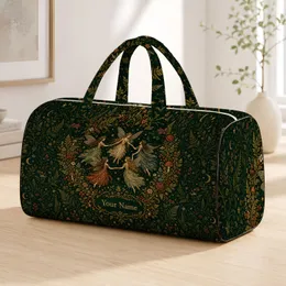 Enchanted Woodland Fairy Wreath Dark Emerald Cottagecore Holiday Gift For Women And Girls Quilted Weekend Bag