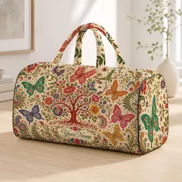 Boho Botanical Butterfly Garden With Folk Florals For Travel Picnic And Daily Style Quilted Weekend Bag