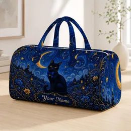 Black Cat Starry Night Blue Moon Celestial Decor For Getaways And Cat Lover Style Quilted Weekend Bag