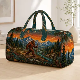 Bigfoot Alpine Forest Sunset Rustic Wilderness Travel Gift For Sasquatch Fans Campers Quilted Weekend Bag