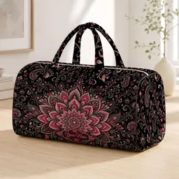 Black Boho Rose Mandala Floral With Ivory Vines For Meditation Travel Gifts For Women Quilted Weekend Bag