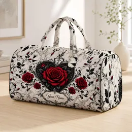 Gothic Black Heart With Red Roses On Marble For Romantic Travel And Bridal Getaways Quilted Weekend Bag