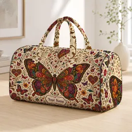 Colorful Folk Boho Butterfly With Floral Vines For Travel Getaways And Picnics Lovers Quilted Weekend Bag