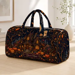 Moonlit Gothic Cottage With Pumpkins And Copper Vines For Autumn Halloween Travel Quilted Weekend Bag