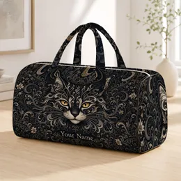 Ornate Black White Cat Portrait With Amber Eyes For Elegant Travel Style Cat Lovers Quilted Weekend Bag
