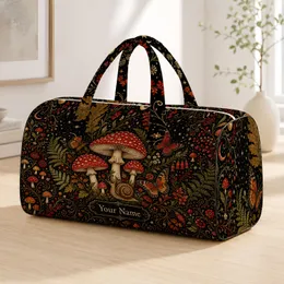 Dark Woodland Mushroom Butterfly Snail Folk Art Name Gift For Cottagecore Travelers Quilted Weekend Bag