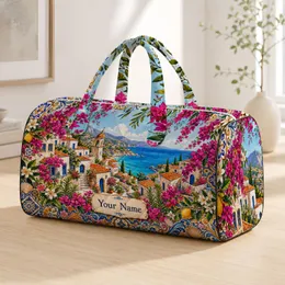 Mediterranean Coastal Village With Bougainvillea For Resort Travel And Island Lovers Quilted Weekend Bag