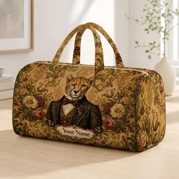 Victorian Cheetah Portrait With Rose Botanical Damask For Vintage Getaway Lovers Quilted Weekend Bag