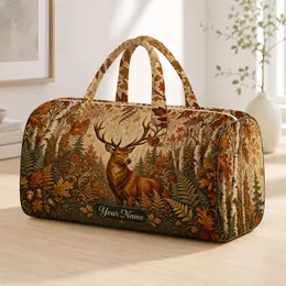 Majestic Stag Deer With Ferns And Autumn Leaves For Rustic Fall Travel Style For Women Quilted Weekend Bag