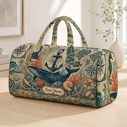 Vintage Nautical Whale Anchor Coastal Collage For Seaside Travel And Cruise Style Quilted Weekend Bag